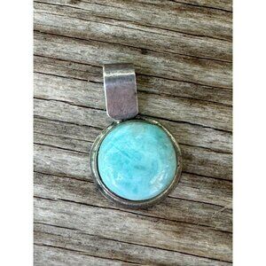 Sterling Silver 925 Larimar Round Pendant With Bail For Necklace Jewelry